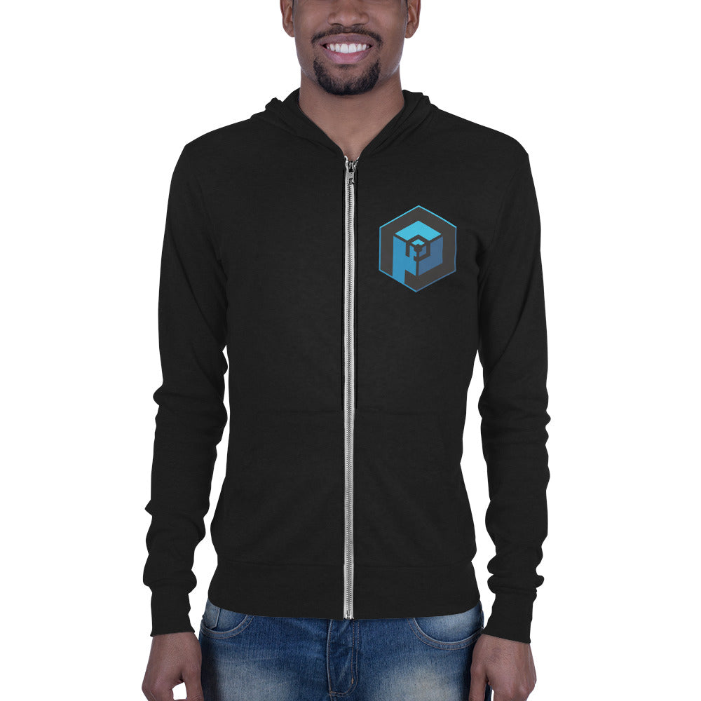 Unisex Hoodie Zip Up Blue Black Logo Blue Hexapod poisonpod